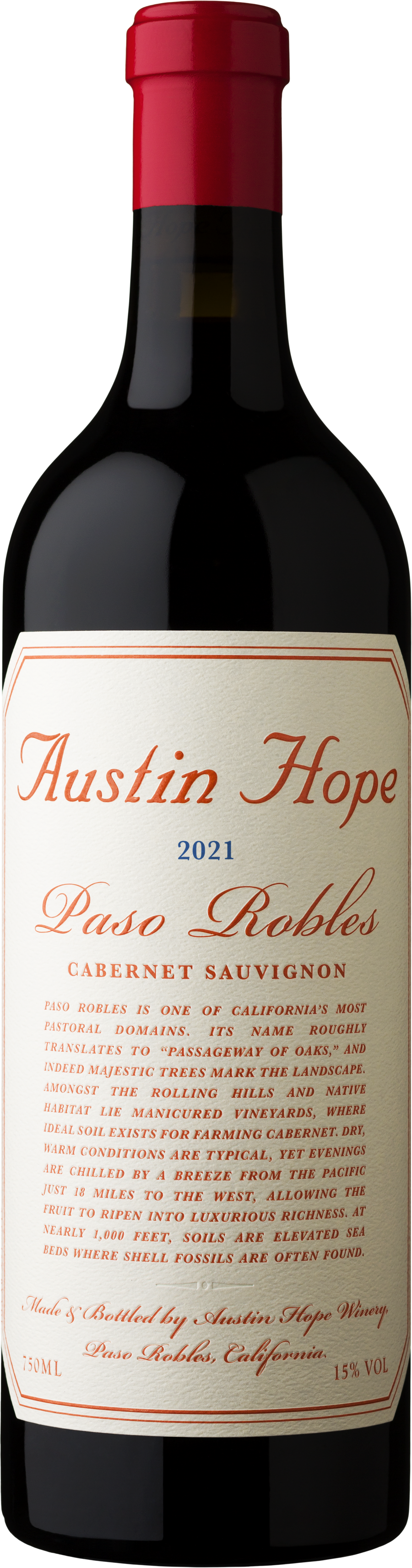 Official 2021 Austin Hope Paso Robles Cabernet Sauvignon 750ml winery bottle shot