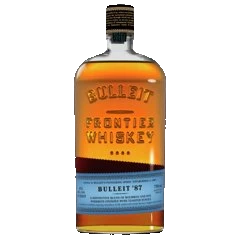 Bulleit '87 Frontier Whiskey original 3JMS photographed product, white/transparent backdrop, exact label retained