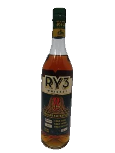 RY3 8 Year Straight Rye Whiskey original 3JMS photographed product, white/transparent backdrop, exact label retained