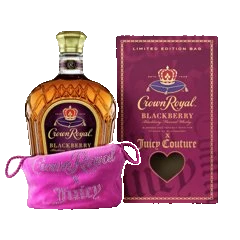Crown Royal Blackberry x Juicy Couture original 3JMS product and boxed packaging, background removed without changing labels