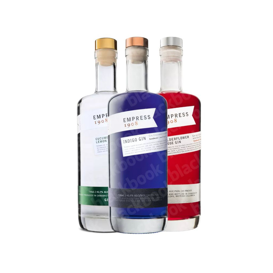 Empress 1908 Premium Gin Collection 3-Pack 375ml – Indigo, Cucumber Lemon, and Elderflower Rose gins curated by blackbook – available to buy online