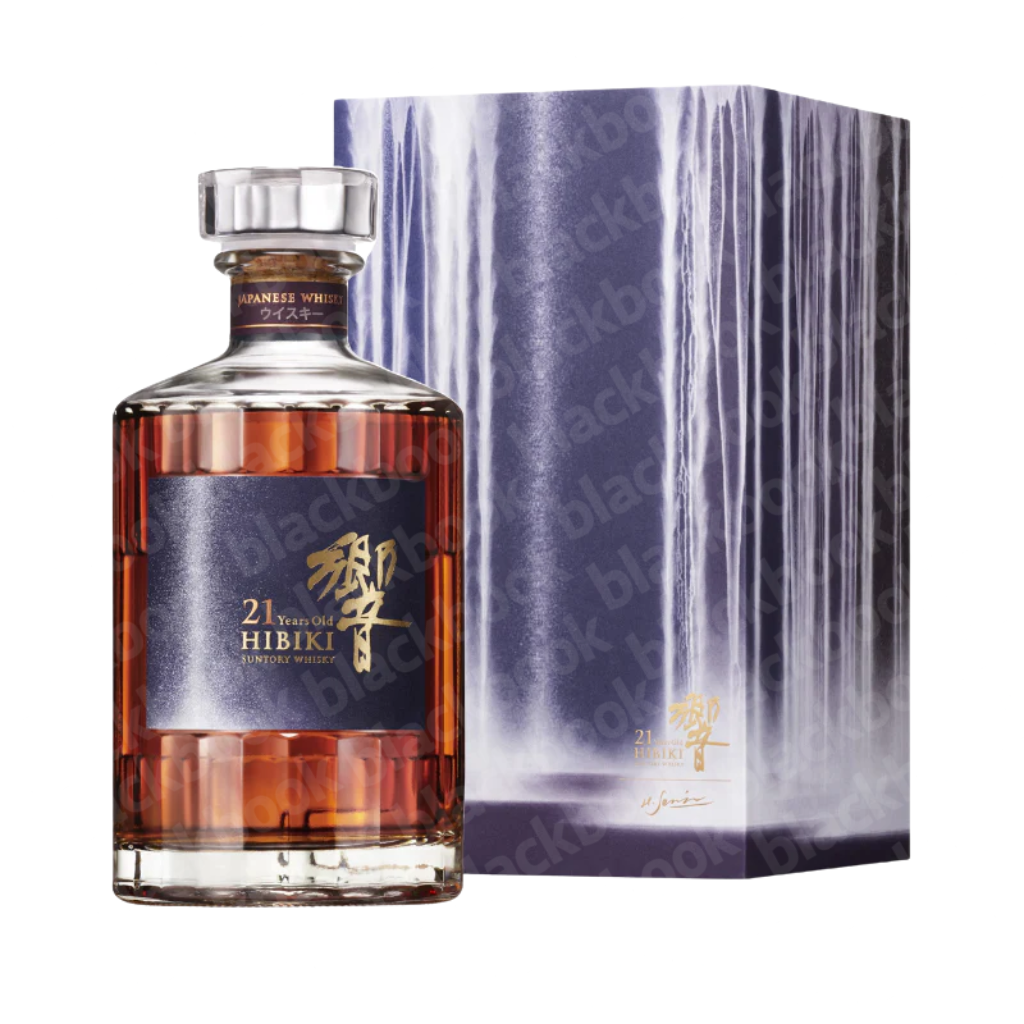 Hibiki Suntory 21 Year Hiroshi Senju Limited Edition 700ml bottle and gift box with waterfall artwork – Japanese blended whisky available at blackbook
