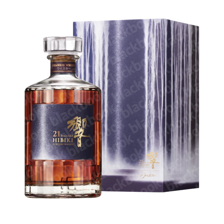 Hibiki Suntory 21 Year Hiroshi Senju Limited Edition 700ml bottle and gift box with waterfall artwork – Japanese blended whisky available at blackbook
