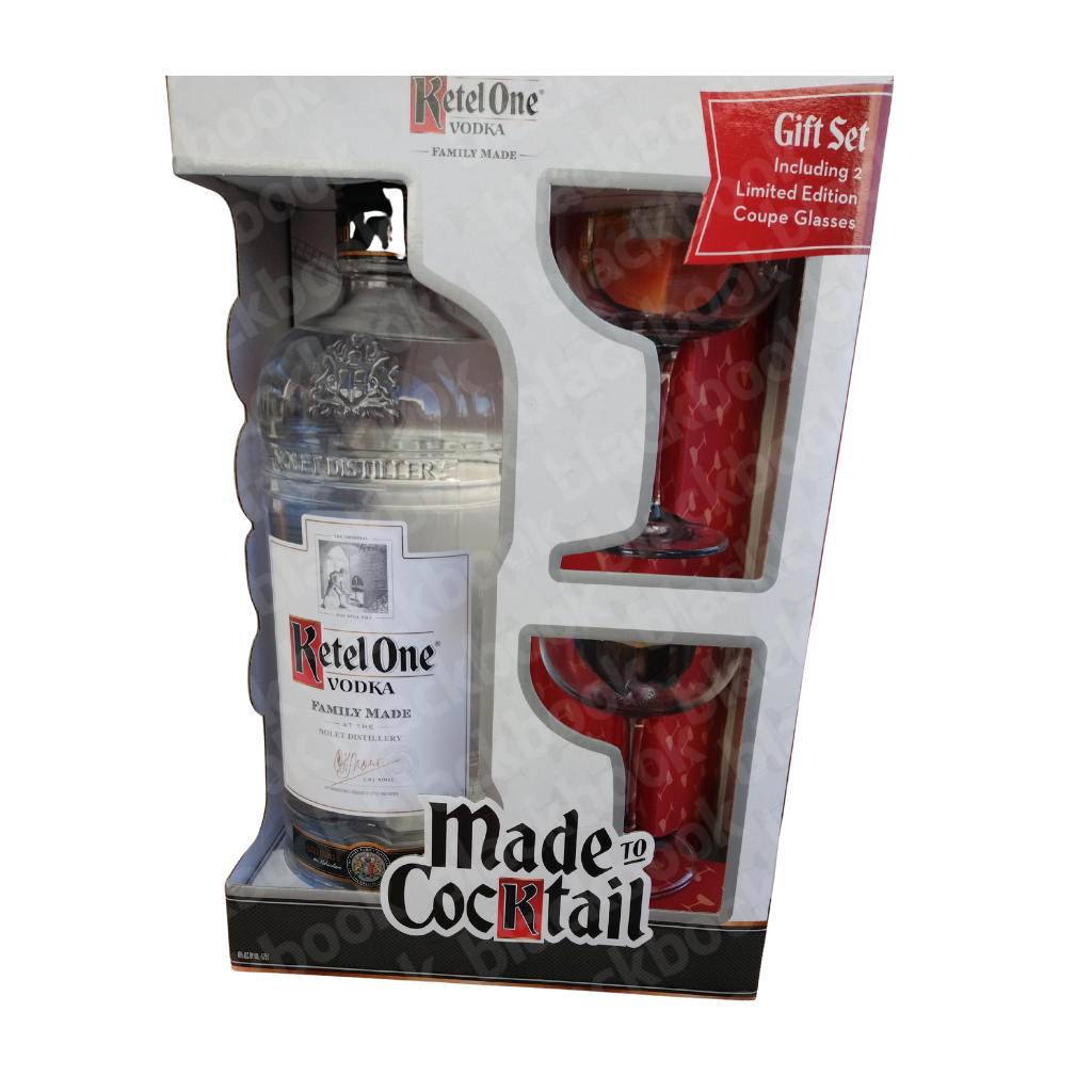 Ketel One Vodka Gift Set 1.75L bottle with two limited edition coupe glasses – premium Dutch vodka gift – buy online at blackbook