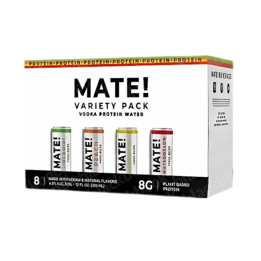 Mate Vodka Protein Water Variety 8-Pack – flavors Lime Mint, Watermelon, Pineapple, and Peach – ready-to-drink vodka protein beverages – buy online at blackbook