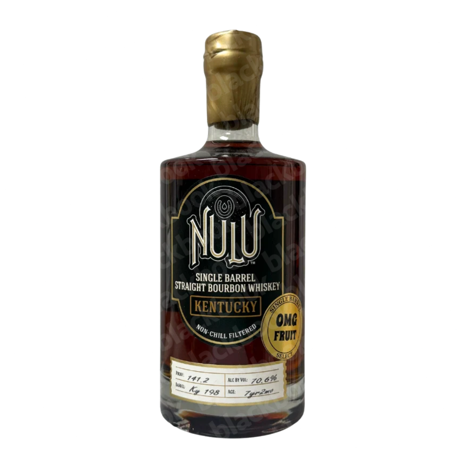 Nulu Single Barrel Straight Bourbon Kentucky OMG Fruit Barrel KY198 7 Year 750ml bottle – limited single barrel bourbon with bold fruit notes – buy online at blackbook