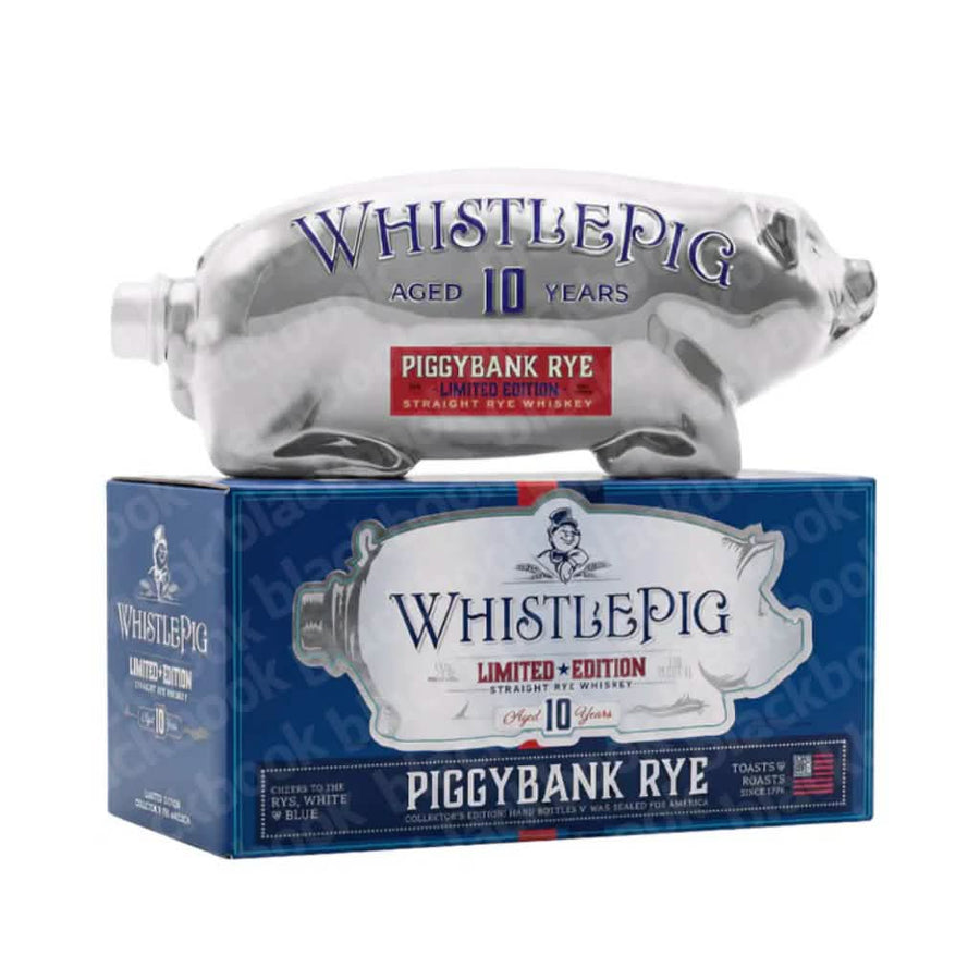 WhistlePig PiggyBank Rye White and Blue 10 Year 1L bottle