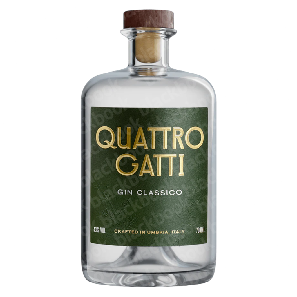Quattro Gatti Gin Classico 700ml bottle – premium Italian gin with juniper, citrus, and herbal notes – buy online at blackbook