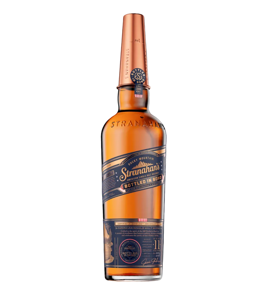 Stranahan's Bottled in Bond 11 Year American Single Malt Whiskey 750ml — official distillery photograph of the 2026 release